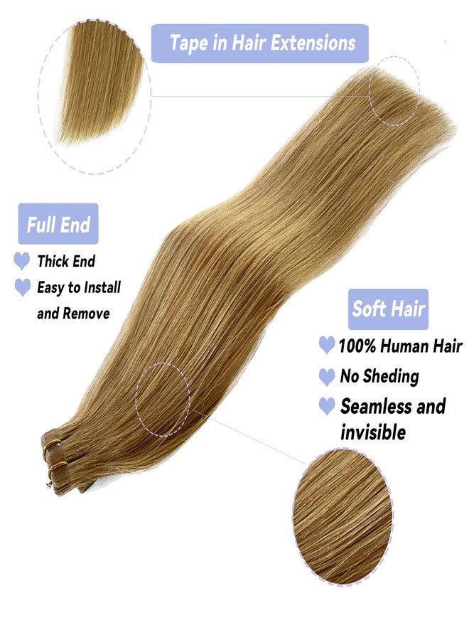 Smavida Blonde Tape in Hair Extensions 100% Remy Human Hair 22Inch 20Pcs 60Gram Double Sided Tape Hair Seamless Skin Weft Human Hair Straight Remy Hair Tape in Extensions Caramel Blonde for Women - Image 2